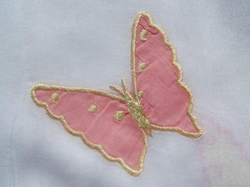 photo of sheer white cotton organdy curtains, embroidered butterfly appliques #6