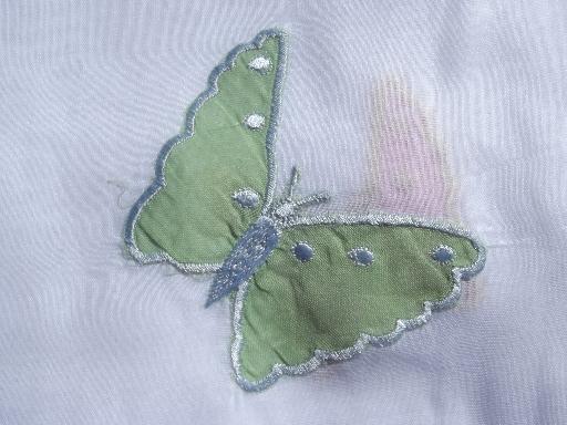 photo of sheer white cotton organdy curtains, embroidered butterfly appliques #7