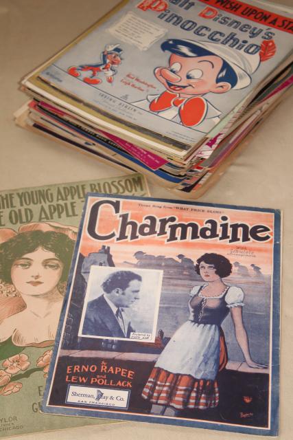 photo of sheet music lot 100+ pieces antique & vintage songs retro cover art graphics #1