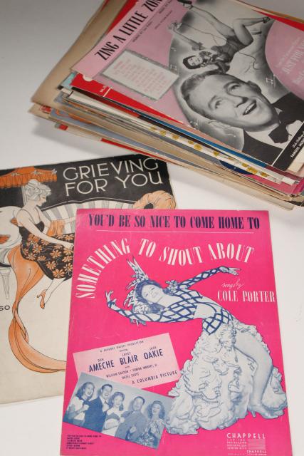 photo of sheet music lot 100+ pieces antique & vintage songs retro cover art graphics #1