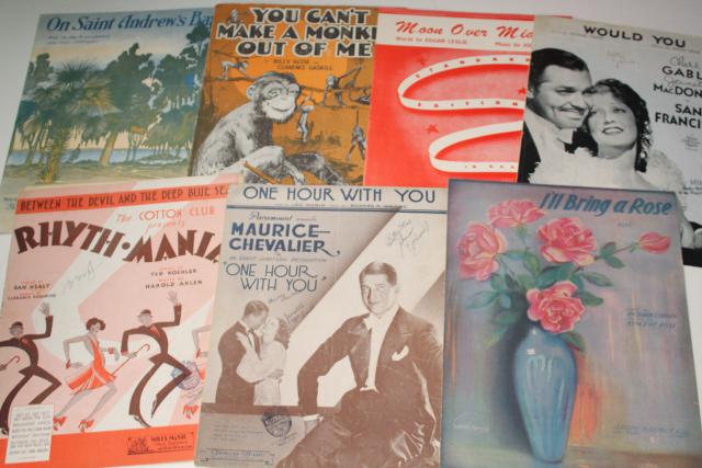 photo of sheet music lot 100+ pieces antique & vintage songs retro cover art graphics #7