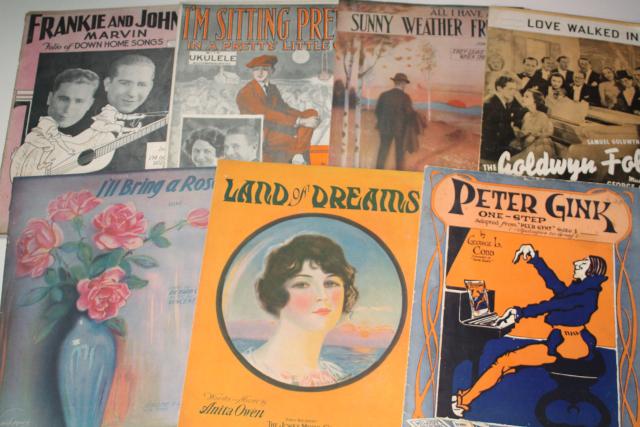 photo of sheet music lot 100+ pieces antique & vintage songs retro cover art graphics #8