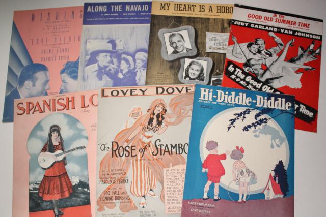 photo of sheet music lot 100+ pieces antique & vintage songs retro cover art graphics #12