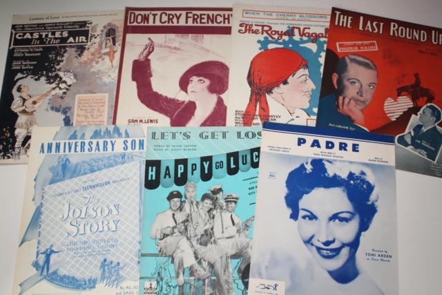 photo of sheet music lot 100+ pieces antique & vintage songs retro cover art graphics #13