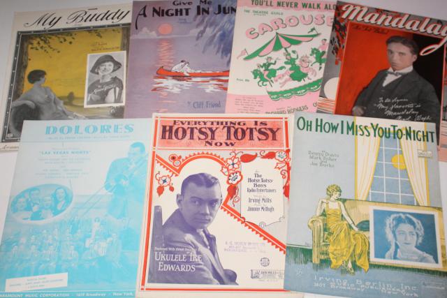 photo of sheet music lot 100+ pieces antique & vintage songs retro cover art graphics #17