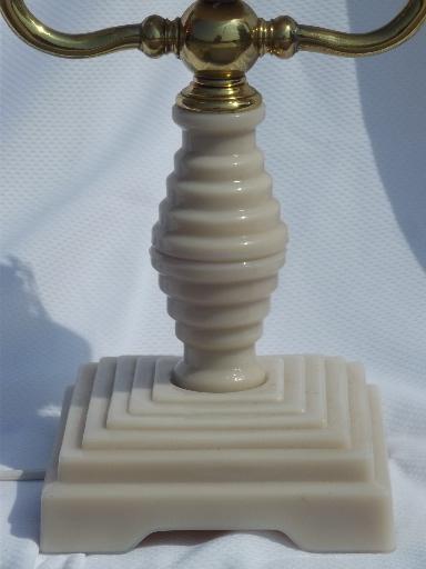 photo of shell pink alabaster milk glass branched candlestick lamp, vintage Italy? #2