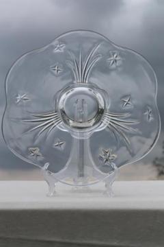 catalog photo of shooting star pattern vintage glass torte plate, low cake stand / dessert serving tray 