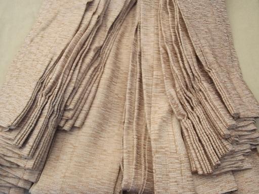 photo of shot gold  bark brown & cream fabric curtains, 60s mad men vintage drapes #2