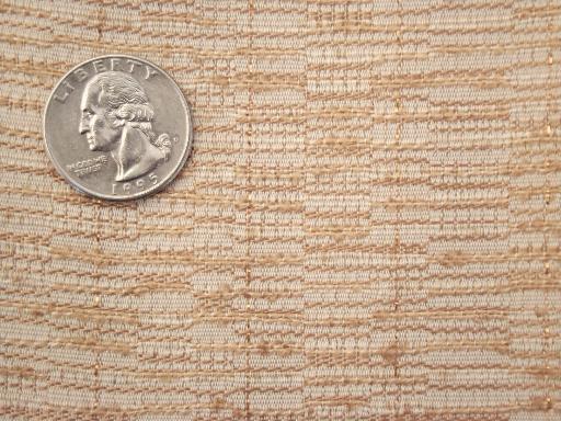 photo of shot gold  bark brown & cream fabric curtains, 60s mad men vintage drapes #3