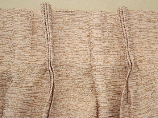 photo of shot gold  bark brown & cream fabric curtains, 60s mad men vintage drapes #4