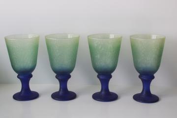 catalog photo of signed Dickey Glass blue aqua ombre crackle color water glasses 2001 J Peterman goblets 
