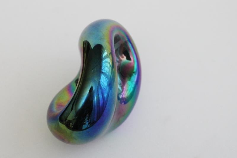 photo of signed Eickholt 90s vintage iridescent aurene blue glass paperweight #6