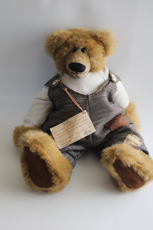 photo of signed Lonnie St Martin teddy Billy Bear large jointed posable stuffed toy w/ tag vintage 90s  #1