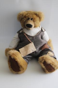 catalog photo of signed Lonnie St Martin teddy Billy Bear large jointed posable stuffed toy w/ tag vintage 90s 