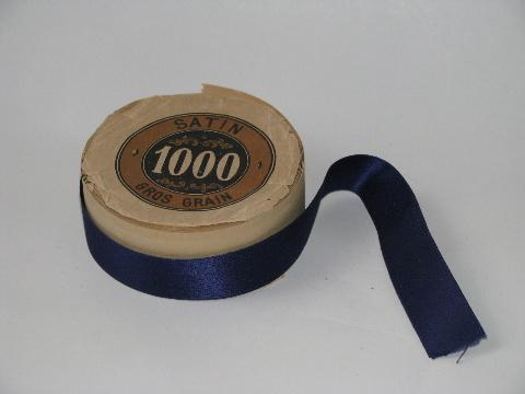 photo of silk satin grosgrain, antique vintage wide ribbon, navy blue #1