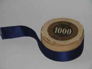 catalog photo of silk satin grosgrain, antique vintage wide ribbon, navy blue