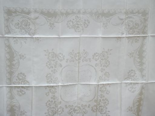 photo of silky rayon damask fabric w/ square tablecloth motif, never used vintage #2