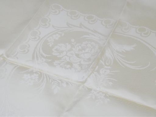 photo of silky rayon damask fabric w/ square tablecloth motif, never used vintage #3