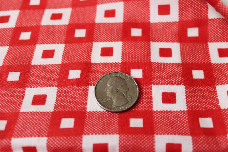 photo of silky smooth vintage cotton fabric, red & white squares checkerboard print #1