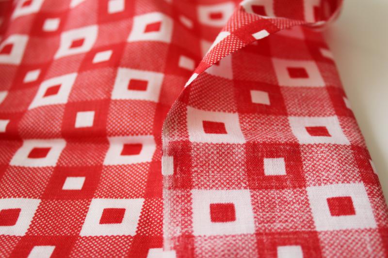 photo of silky smooth vintage cotton fabric, red & white squares checkerboard print #2