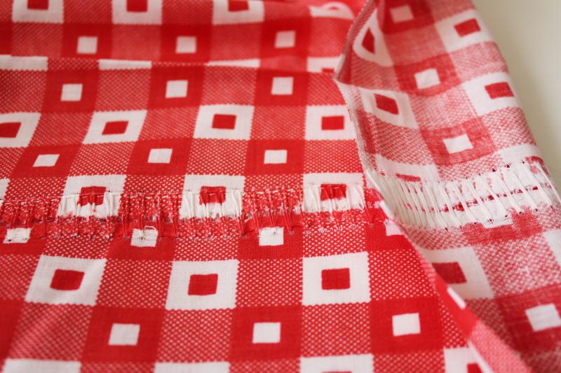 photo of silky smooth vintage cotton fabric, red & white squares checkerboard print #3