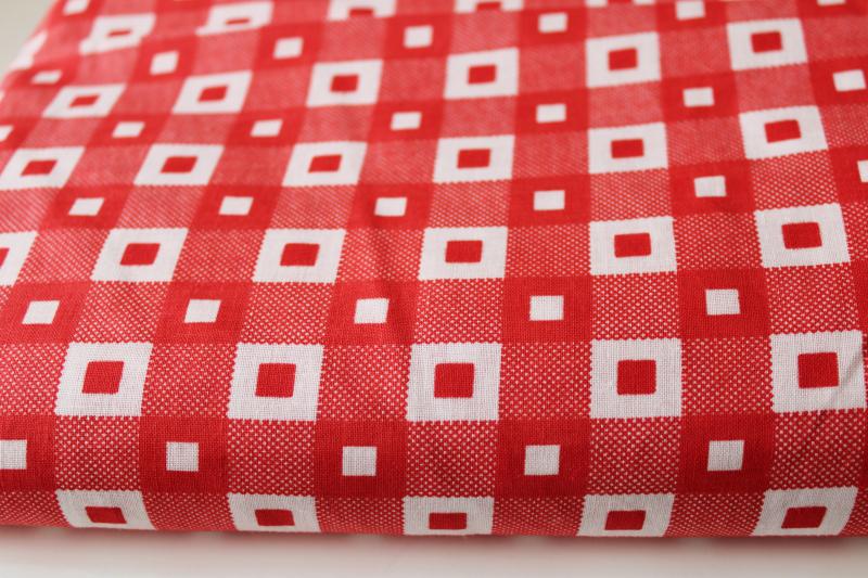 photo of silky smooth vintage cotton fabric, red & white squares checkerboard print #4