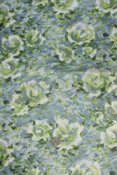 catalog photo of silky vintage pure cotton batiste fabric, watercolor floral greens & grey blues
