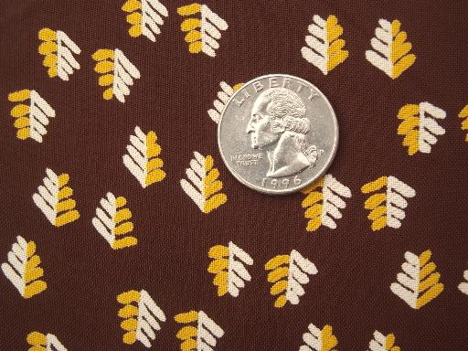 photo of silky vintage rayon or poly fabric, yellow & cream leaf print on brown #2