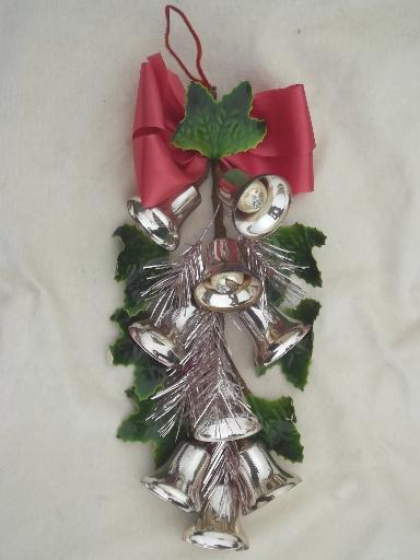 photo of silver bells vintage Christmas wall art ornament, holiday door decoration #1