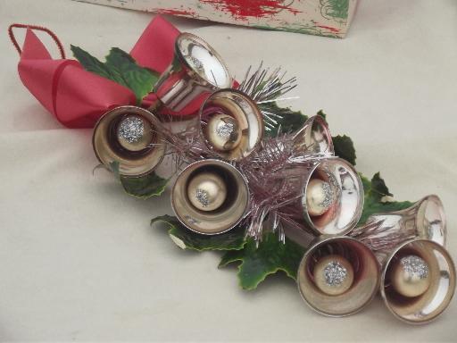 photo of silver bells vintage Christmas wall art ornament, holiday door decoration #4