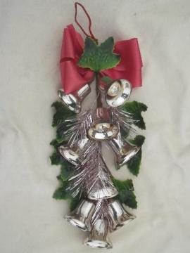 catalog photo of silver bells vintage Christmas wall art ornament, holiday door decoration