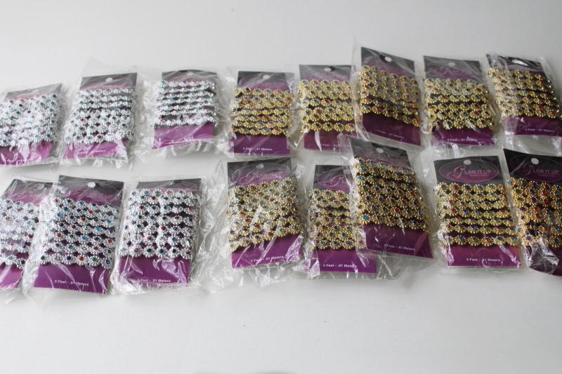 photo of silver & gold tone sewing or craft trim, bling w/ colored gems plastic rhinestones #1