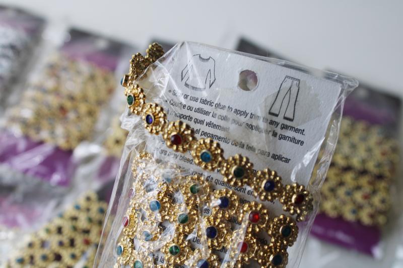 photo of silver & gold tone sewing or craft trim, bling w/ colored gems plastic rhinestones #3