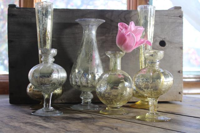 photo of silver & gold vintage mercury glass vases collection, wedding table or holiday decor #1