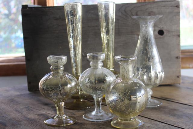 photo of silver & gold vintage mercury glass vases collection, wedding table or holiday decor #4