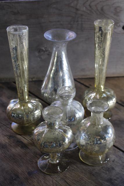 photo of silver & gold vintage mercury glass vases collection, wedding table or holiday decor #6