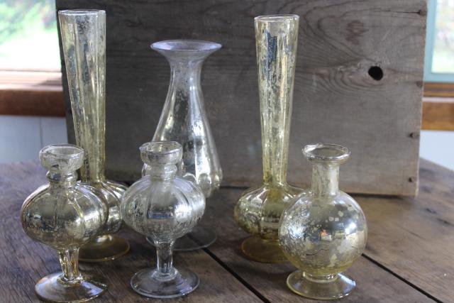photo of silver & gold vintage mercury glass vases collection, wedding table or holiday decor #7