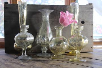 catalog photo of silver & gold vintage mercury glass vases collection, wedding table or holiday decor