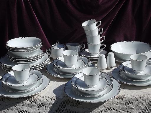 photo of silver scrolls white porcelain dishes for 8, Style House Embassy china #1