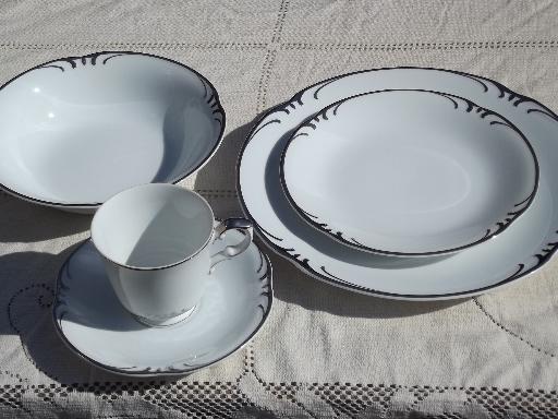 photo of silver scrolls white porcelain dishes for 8, Style House Embassy china #2