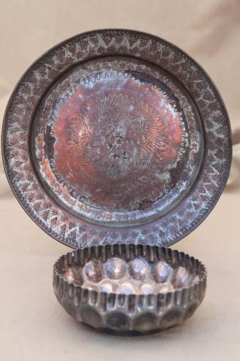 photo of silver washed copper bowl & charger plate, hand wrought copper with silver wash #1