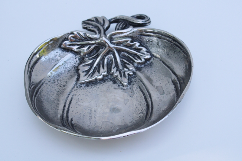 photo of silvery pewter pumpkin dish, small cast metal bowl modern farmhouse style fall decor #1