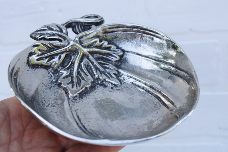 photo of silvery pewter pumpkin dish, small cast metal bowl modern farmhouse style fall decor #2