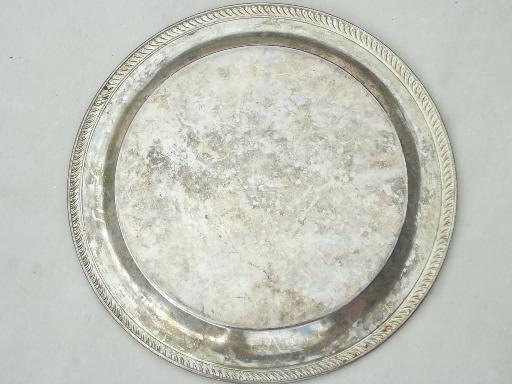 photo of silvery vintage trays lot, tarnished silver plate trays, mirror tray etc. #6