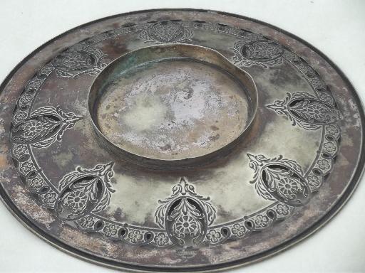 photo of silvery vintage trays lot, tarnished silver plate trays, mirror tray etc. #11