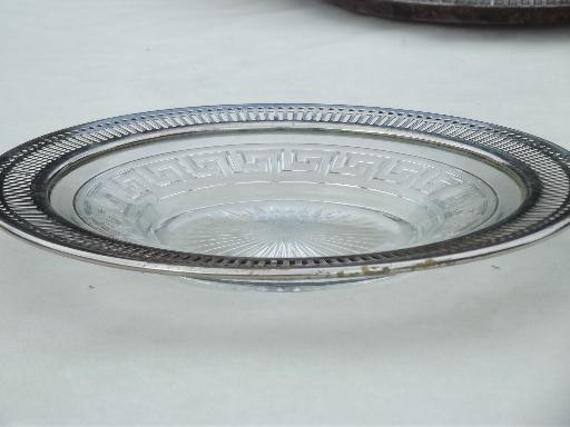 photo of silvery vintage trays lot, tarnished silver plate trays, mirror tray etc. #13