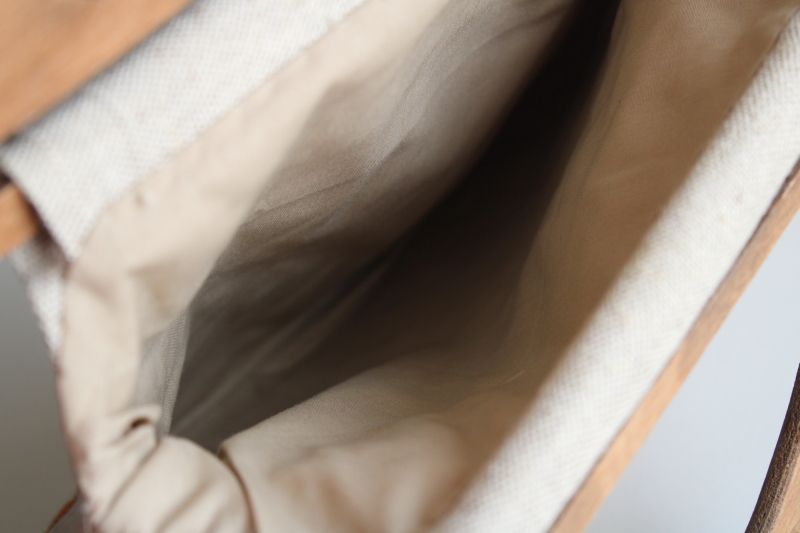 photo of simple flax linen handbags w/ crewel wool embroidery, 70s vintage boho handcrafted lagenlook #6