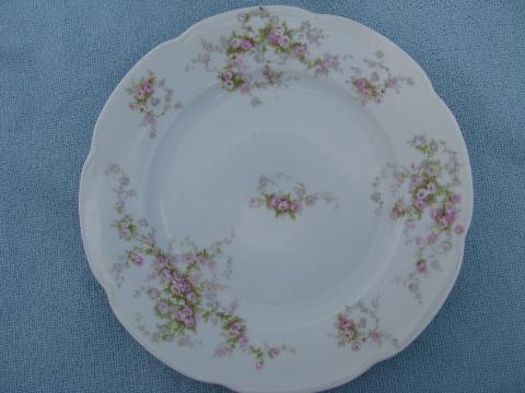 photo of six antique Austria porcelain dinner plates, vintage pink roses china #2