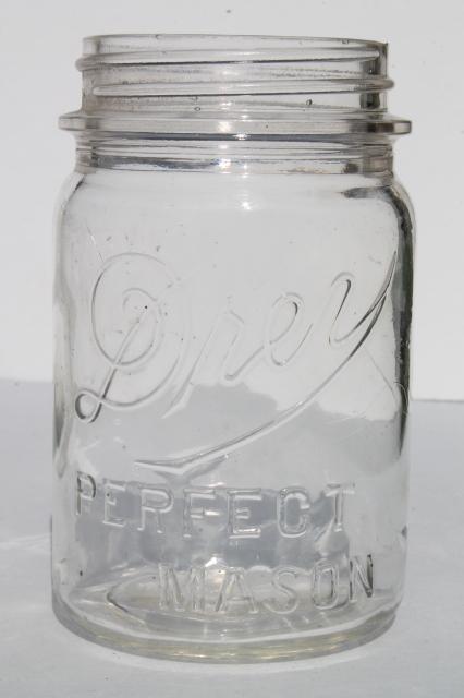 photo of six different vintage pint mason jars, mismatched canning jar drinking jars / party glasses #7