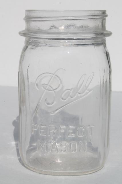 photo of six different vintage pint mason jars, mismatched canning jar drinking jars / party glasses #10